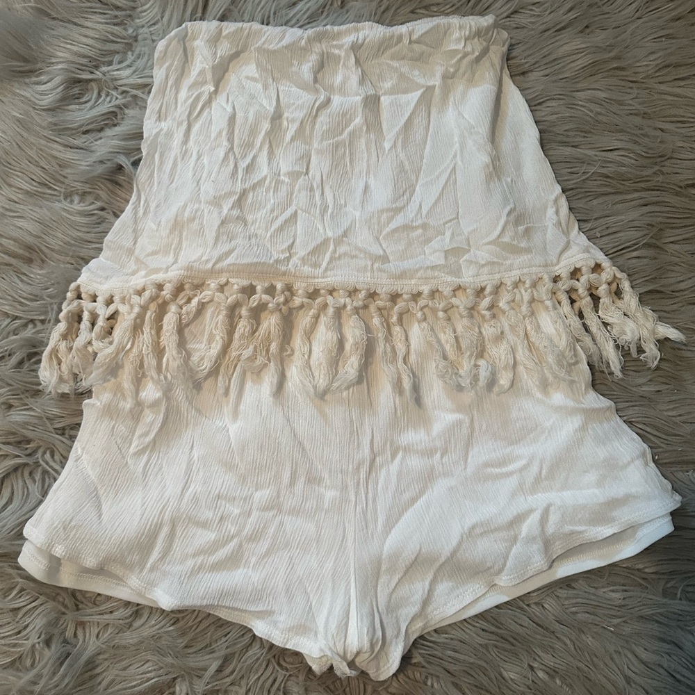 Design Lab Lord & Taylor Cream Romper with Fringe